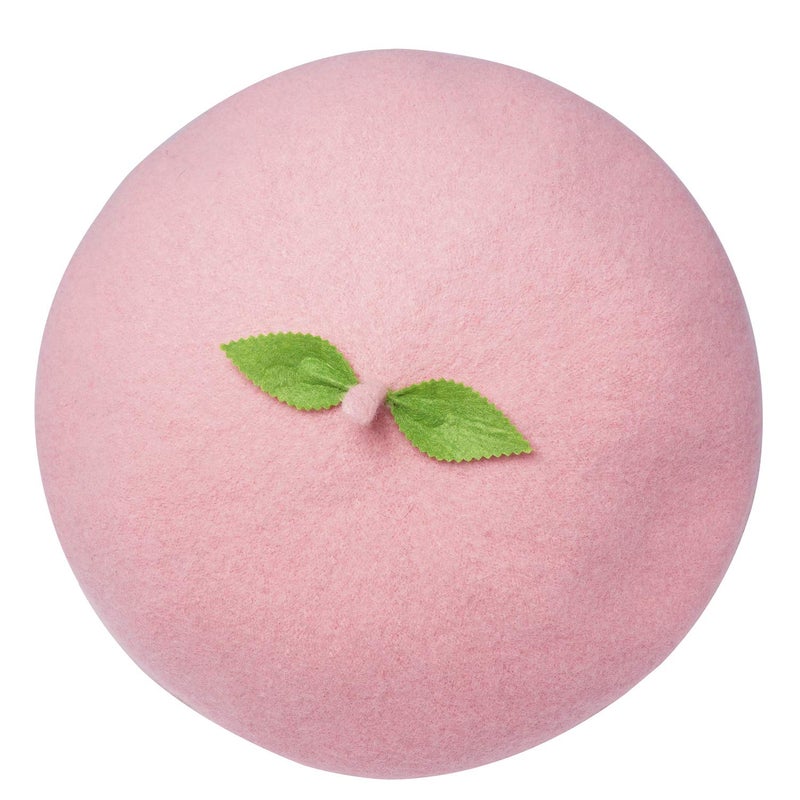 Faiccia Kawaii Handmade Cartoon Beret Hat Green Leaves Fruit Cosplay Vintage Lolita Mori Girl Wool Cap Gift (Pink) - Image 1